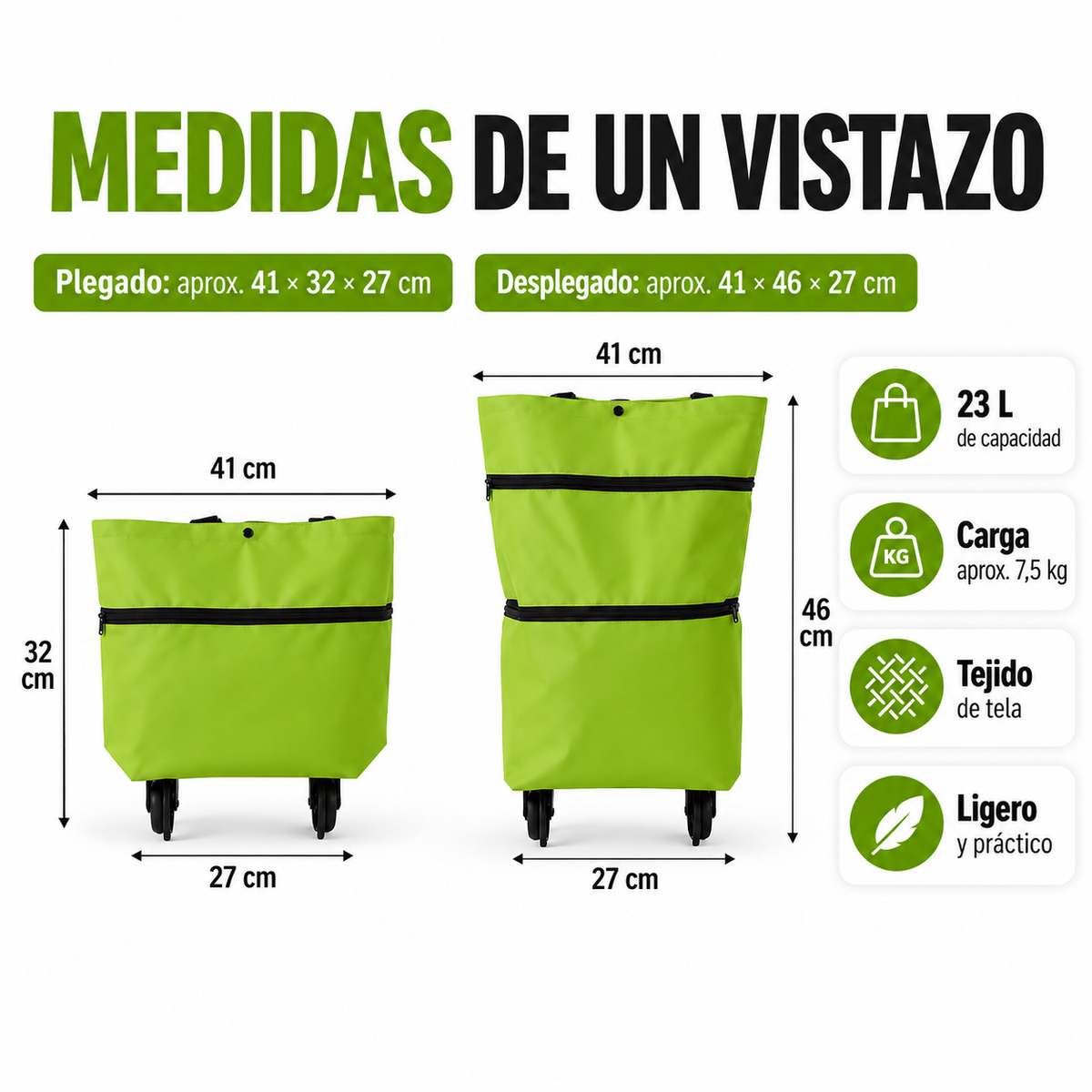 Carrito de Compras Plegable 2 en 1 con Ruedas