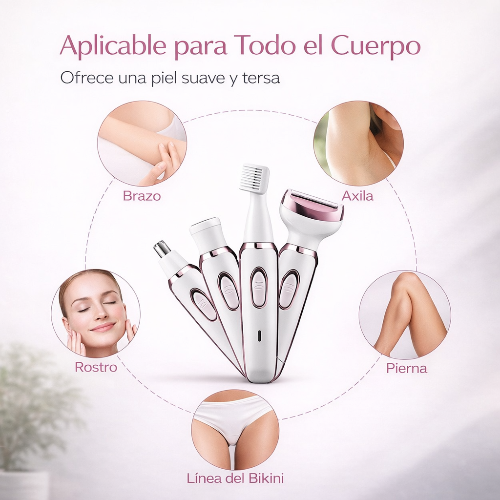 BellaTrim Pro™ - Set de Depiladora Eléctrica Recargable 4 en 1 para Mujer