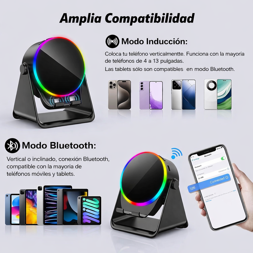 SmartSound LED - Soporte Giratorio con Altavoz y Luces LED