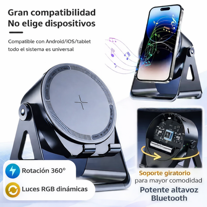 SmartSound LED - Soporte Giratorio con Altavoz y Luces LED