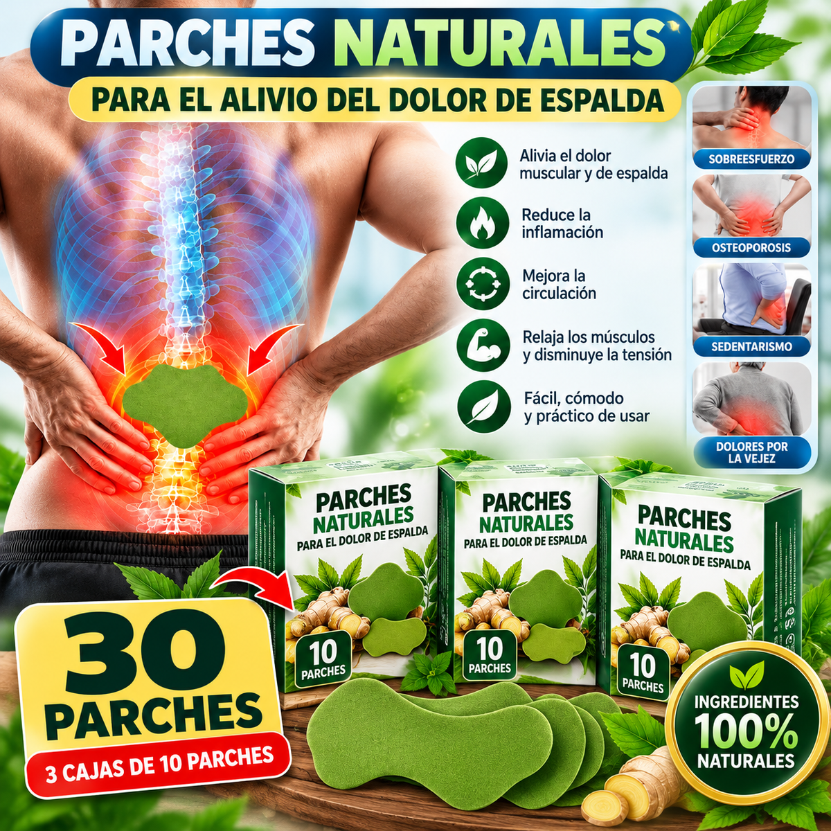 PARCHES NATURALES PARA EL DOLOR DE ESPALDA – PACK DE 30 PARCHES