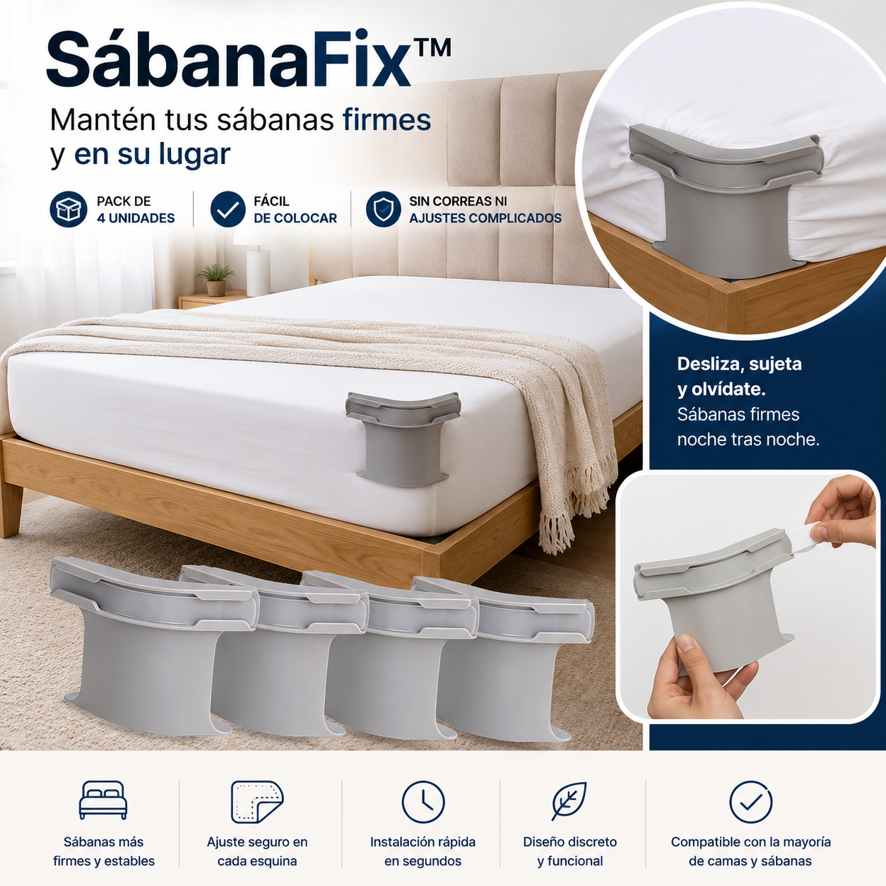 SábanaFix™ | Sujetadores Antideslizantes para Sábanas