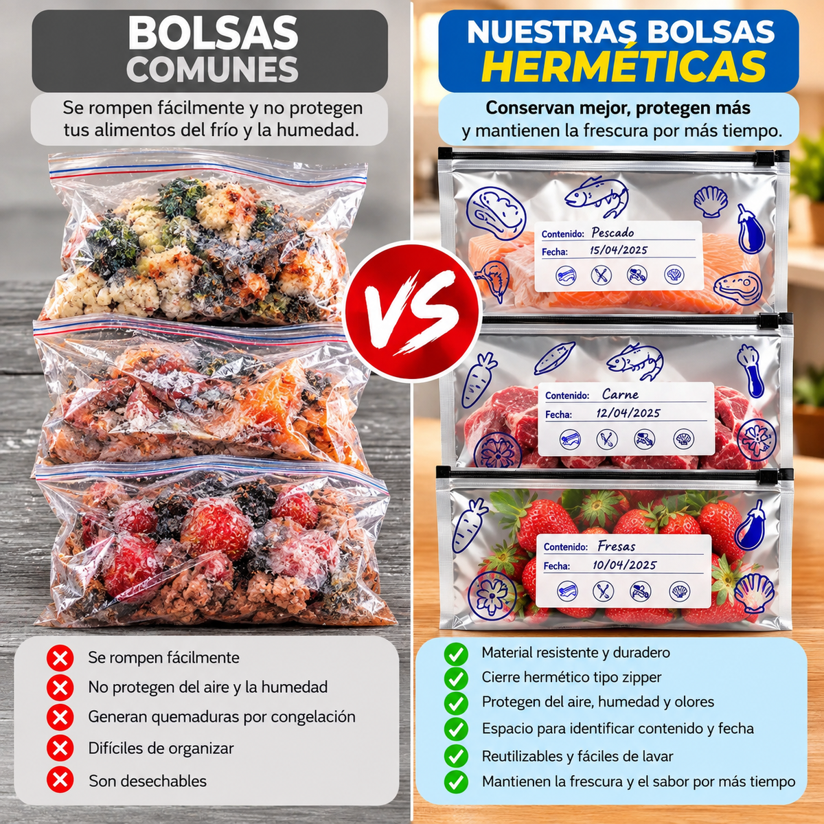 Pack x10 Bolsas Herméticas Reutilizables para Congelador