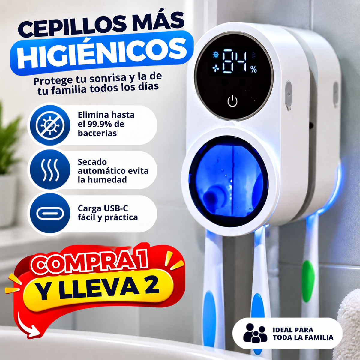 Esterilizador UV para Cepillos de Dientes PureDent™ - (COMPRA 1 Y LLEVA 2)