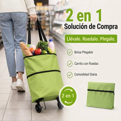 Carrito de Compras Plegable 2 en 1 con Ruedas