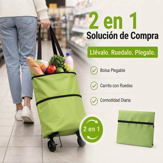 Carrito de Compras Plegable 2 en 1 con Ruedas