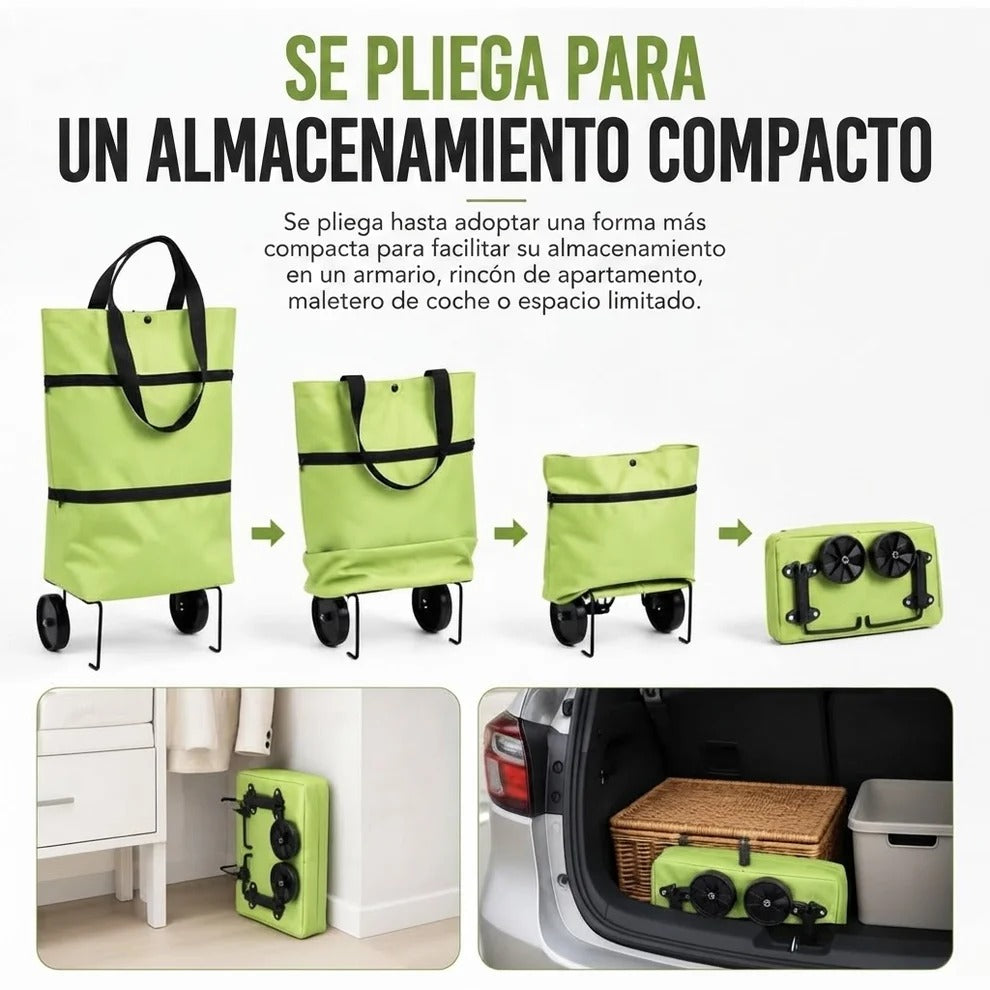 Carrito de Compras Plegable 2 en 1 con Ruedas