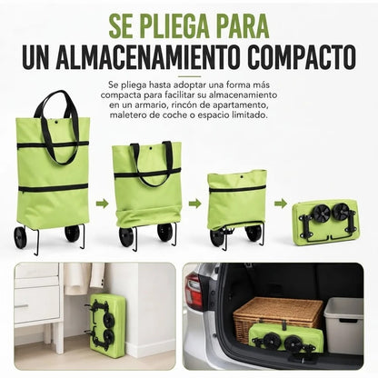 Carrito de Compras Plegable 2 en 1 con Ruedas