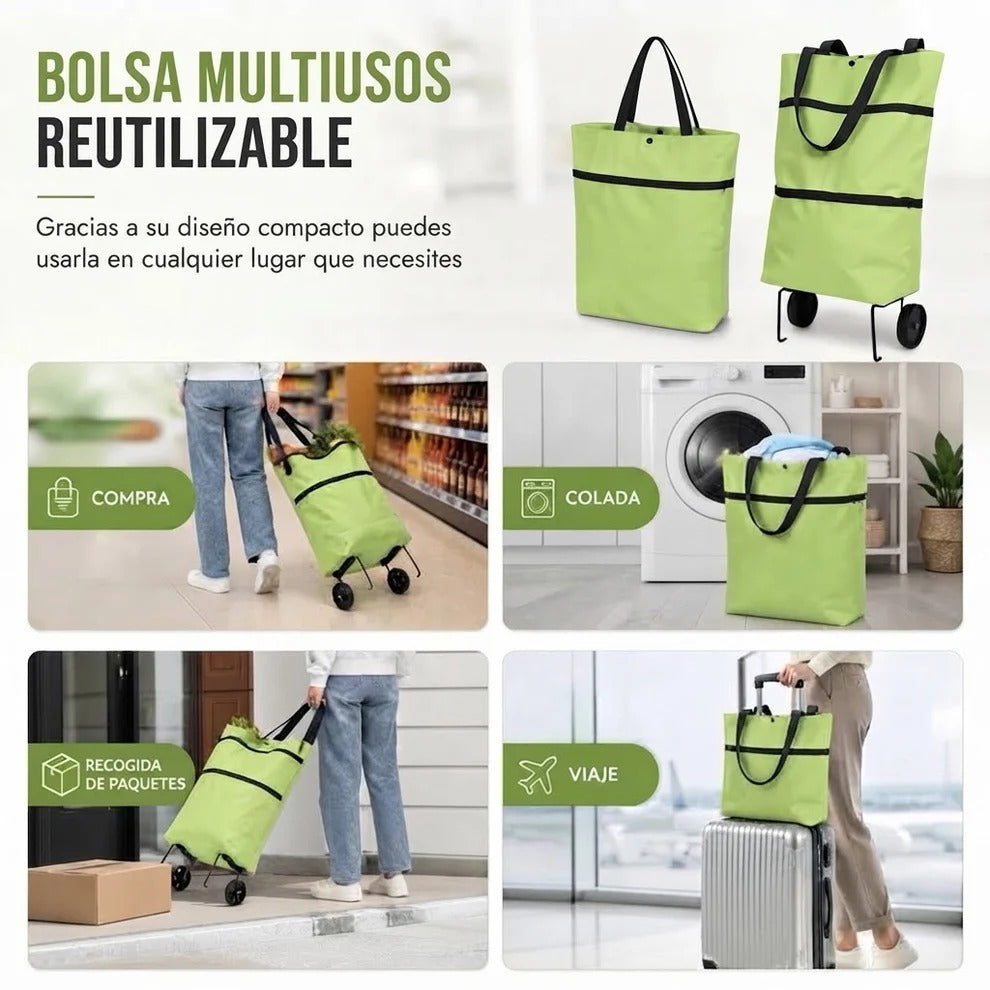Carrito de Compras Plegable 2 en 1 con Ruedas