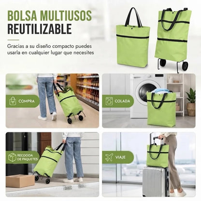 Carrito de Compras Plegable 2 en 1 con Ruedas