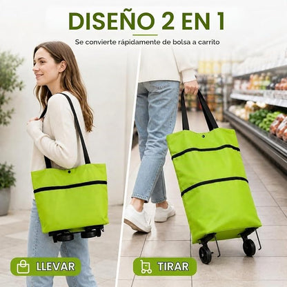 Carrito de Compras Plegable 2 en 1 con Ruedas