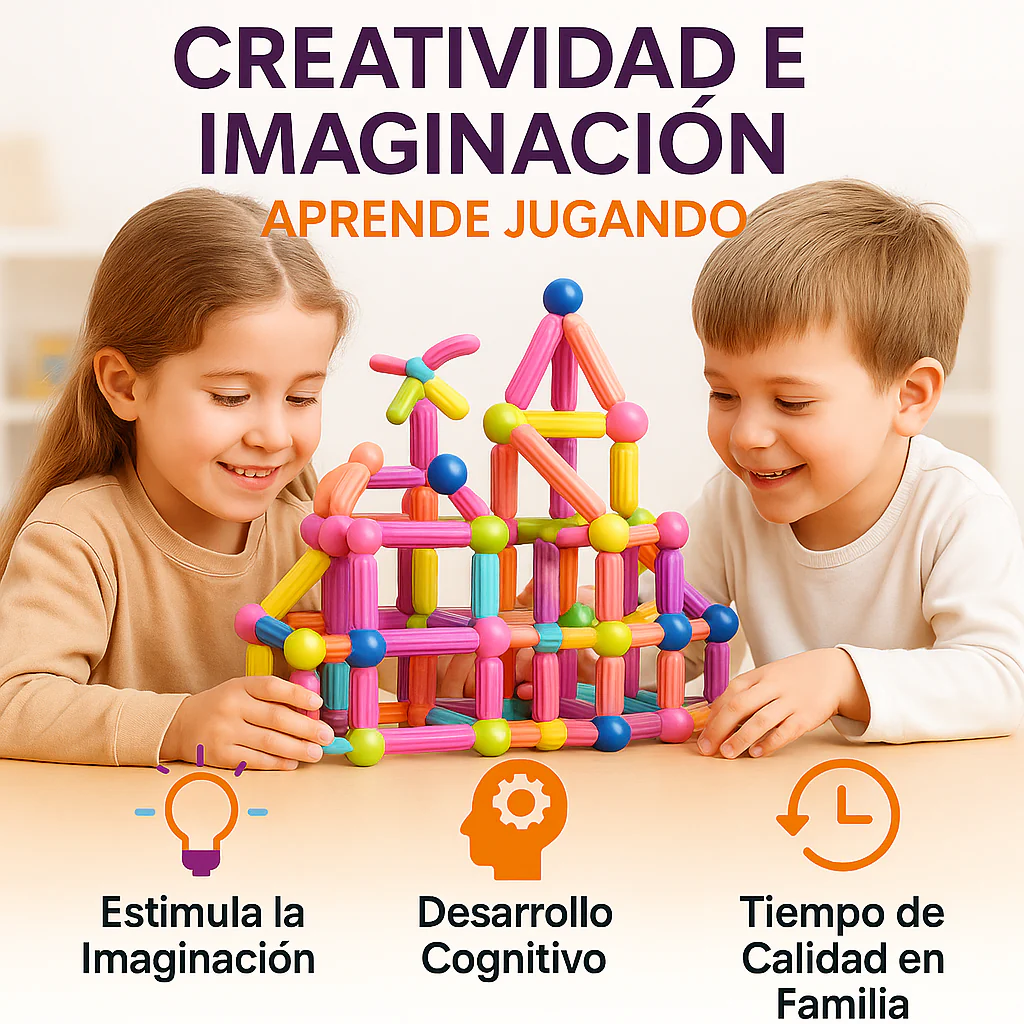 Magnetronix | 64 piezas magnéticas para niños que aprenden jugando